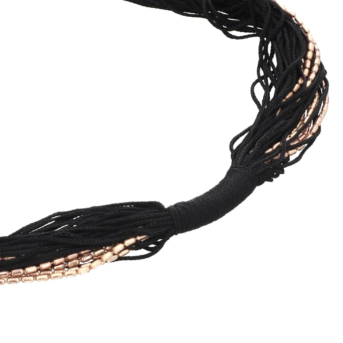 Black Tasseled Collar Glass Seed Beaded Necklace 32 Inches in Goldtone image number 2