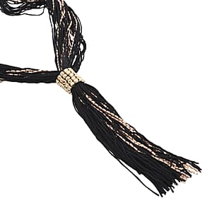 Black Tasseled Collar Glass Seed Beaded Necklace in Goldtone 32 Inches