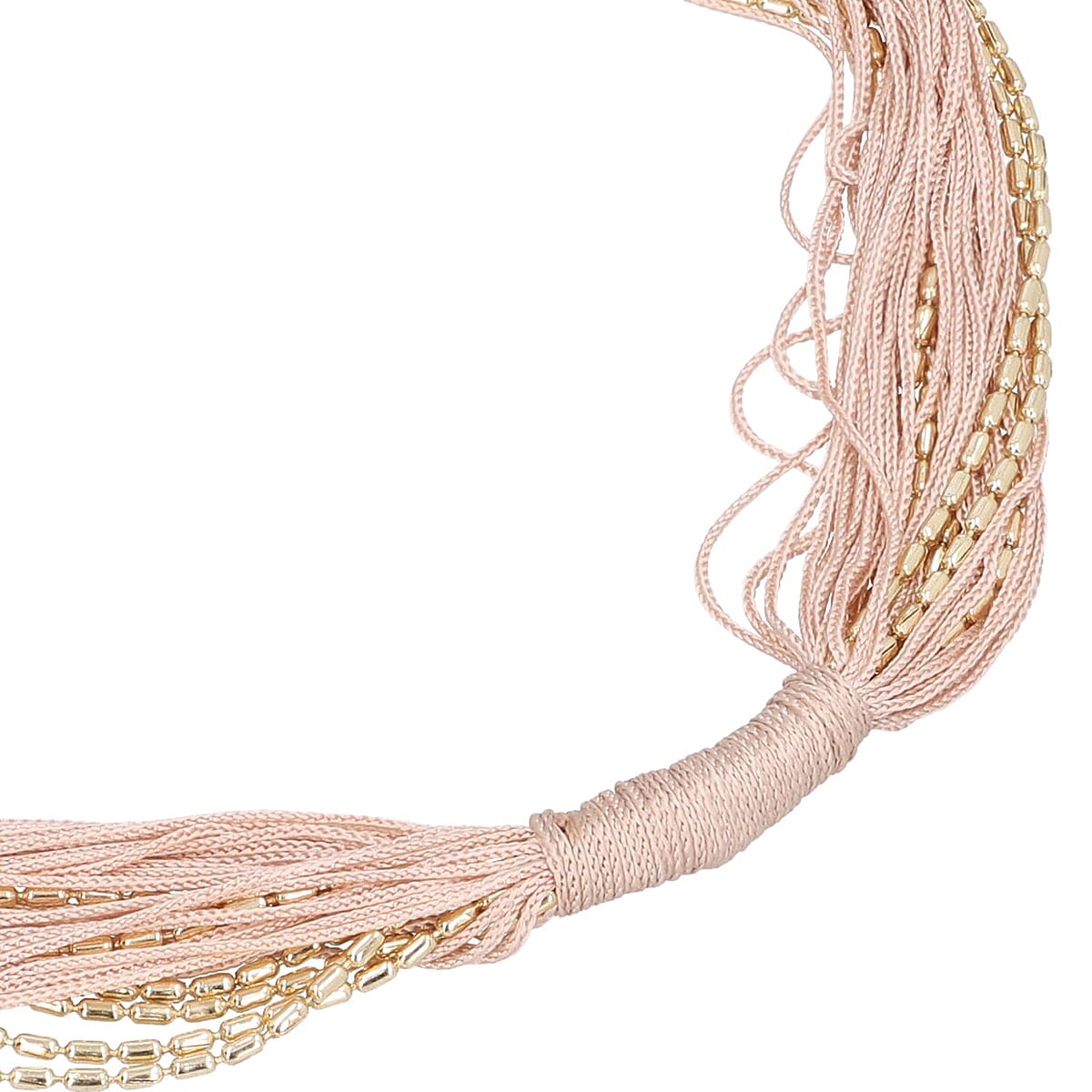 Peach Tasseled Collar Glass Seed Beaded Necklace in Goldtone 32 Inches image number 2
