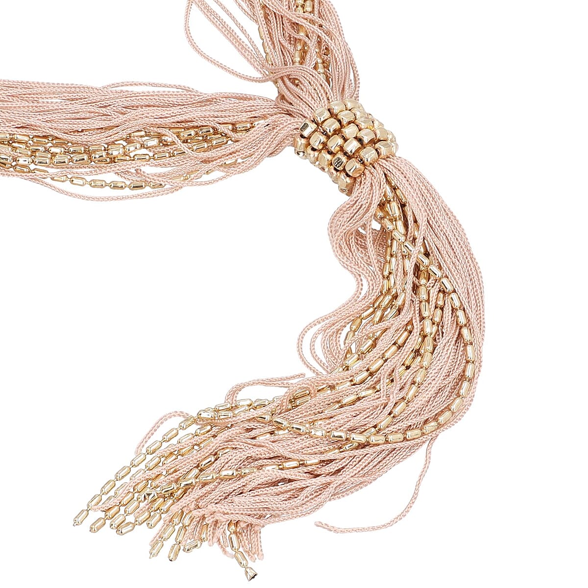 Peach Tasseled Collar Glass Seed Beaded Necklace in Goldtone 32 Inches image number 3