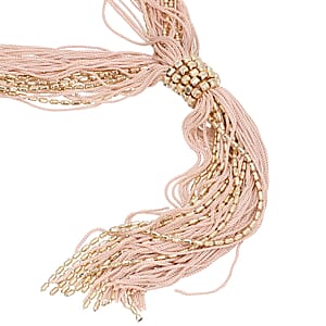 Peach Tasseled Collar Glass Seed Beaded Necklace in Goldtone 32 Inches