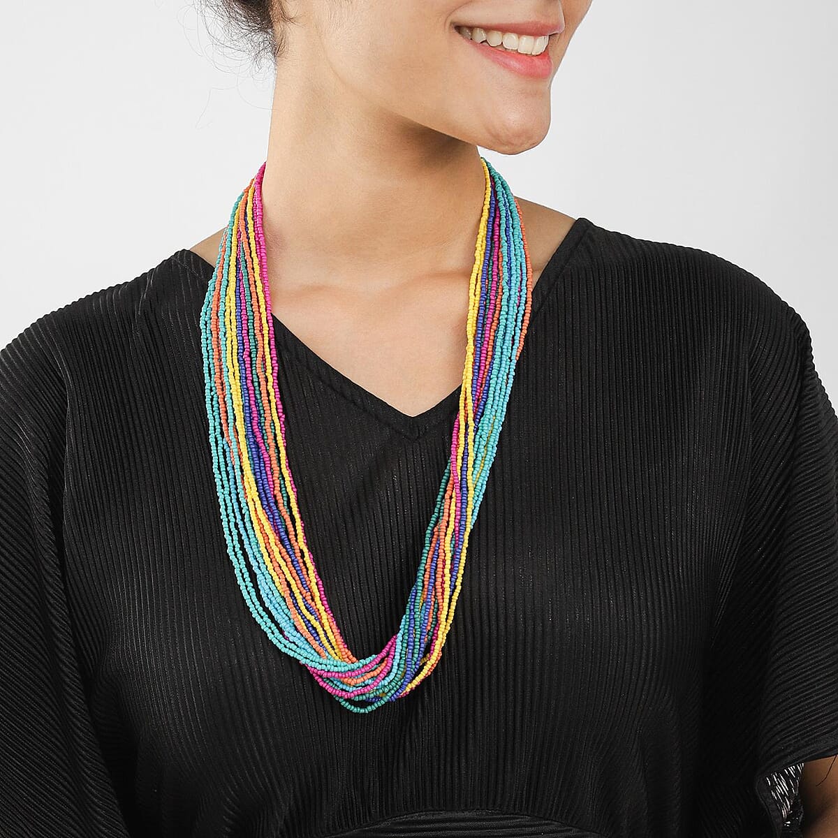 Multi Color Twisted Multi Layered Beaded Necklace in Goldtone 20-22 Inches image number 1