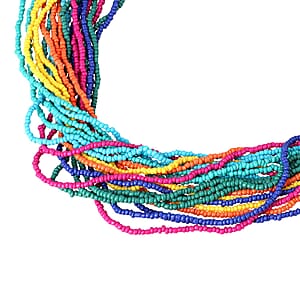 Multi Color Twisted Multi Layered Beaded Necklace in Goldtone 20-22 Inches