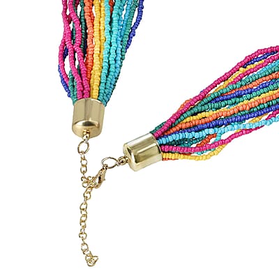 Multi Color Twisted Multi Layered Beaded Necklace in Goldtone 20-22 Inches