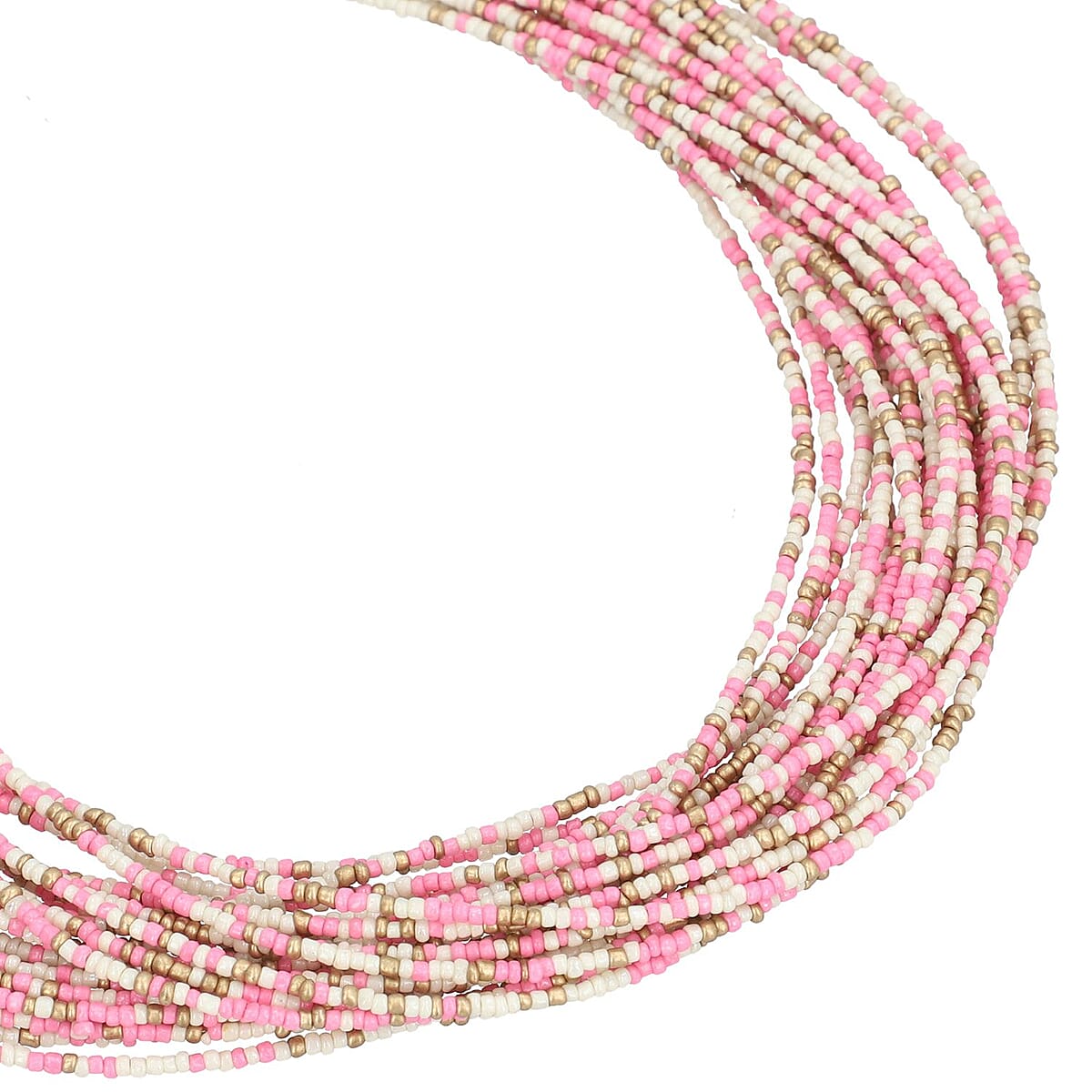 Pink Knotted Glass Seed Beaded Necklace in Goldtone 17-19 Inches image number 2