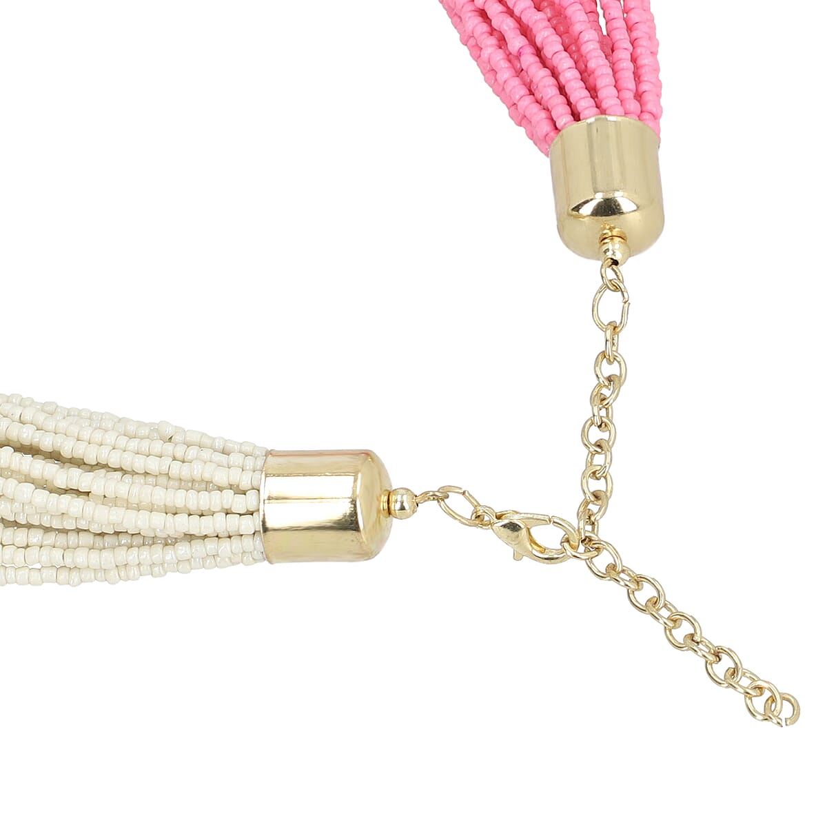 Pink Knotted Glass Seed Beaded Necklace in Goldtone 17-19 Inches image number 3