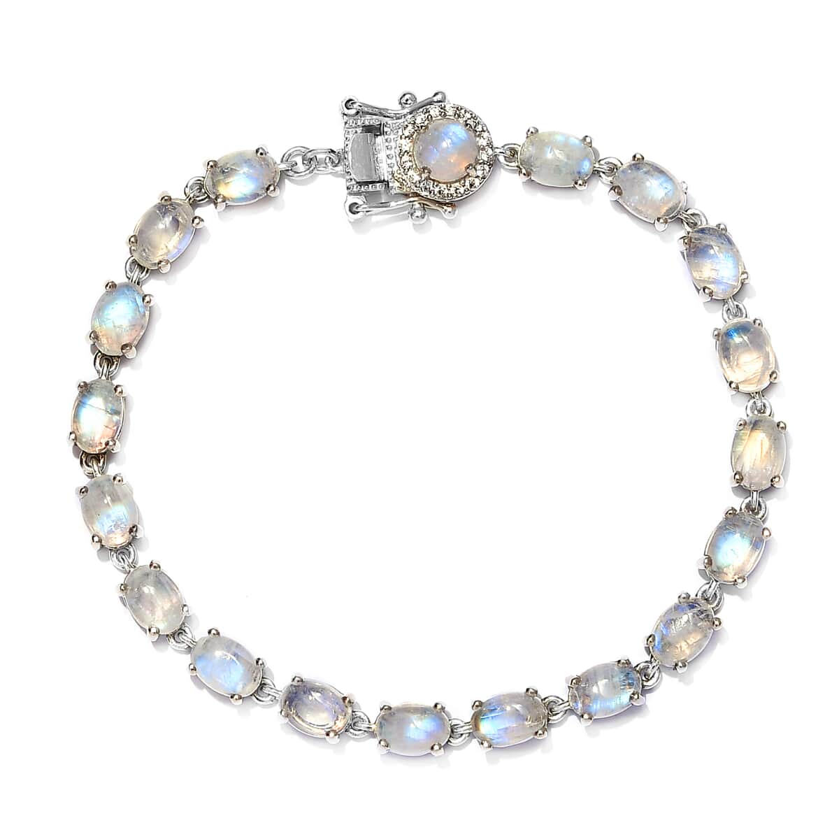 Kuisa Rainbow Moonstone and Natural White Zircon Tennis Bracelet in Platinum Over Sterling Silver (7.25 In) 19.40 ctw image number 0