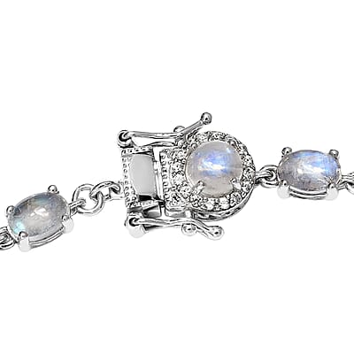 Kuisa Rainbow Moonstone and Natural White Zircon Tennis Bracelet in Platinum Over Sterling Silver (7.25 In) 19.40 ctw
