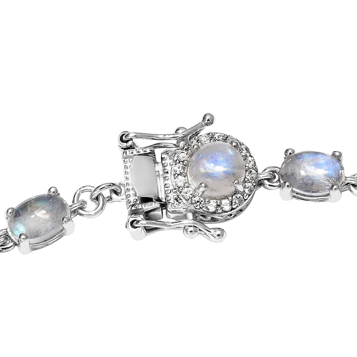 Kuisa Rainbow Moonstone and Natural White Zircon Tennis Bracelet in Platinum Over Sterling Silver (7.25 In) 19.40 ctw image number 3