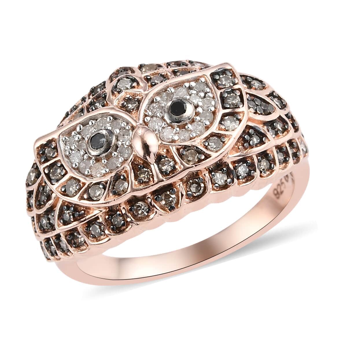 GP Italian Garden Collection Multi Diamond Owl Ring in Vermeil Rose Gold Over Sterling Silver (Size 7.0) 0.50 ctw image number 0