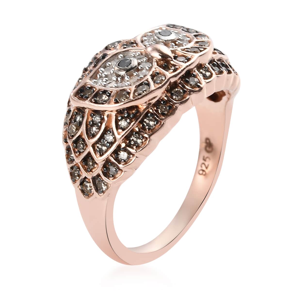 GP Italian Garden Collection Multi Diamond Owl Ring in Vermeil Rose Gold Over Sterling Silver (Size 7.0) 0.50 ctw image number 3