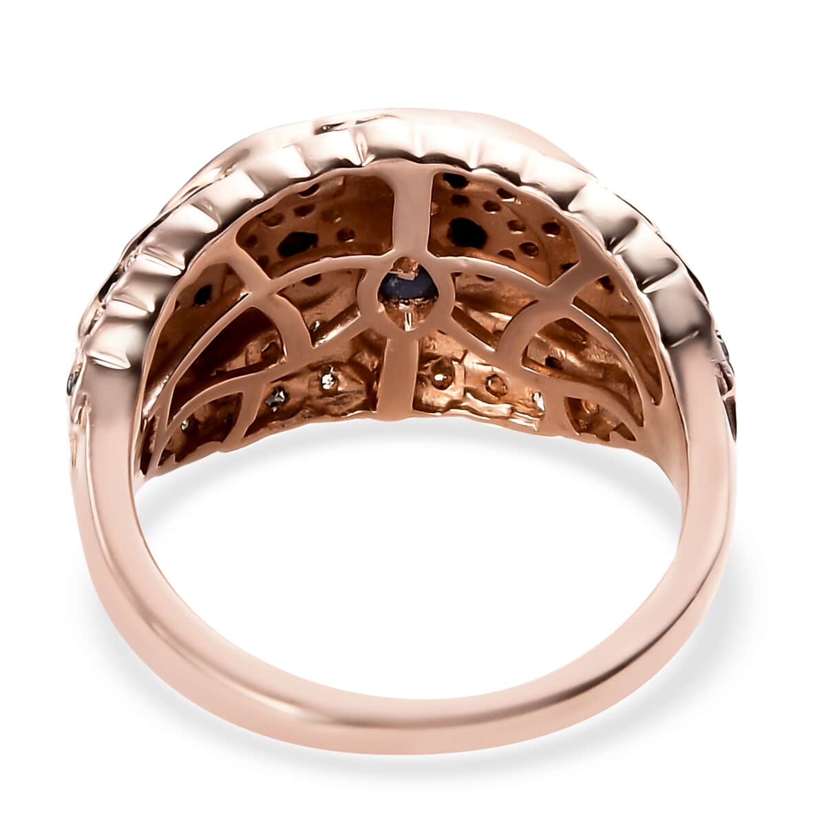 GP Italian Garden Collection Multi Diamond Owl Ring in Vermeil Rose Gold Over Sterling Silver (Size 7.0) 0.50 ctw image number 4