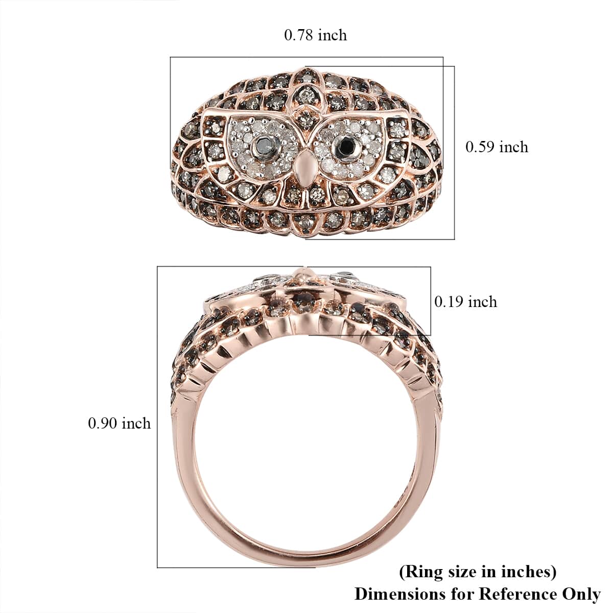 GP Italian Garden Collection Multi Diamond Owl Ring in Vermeil Rose Gold Over Sterling Silver (Size 7.0) 0.50 ctw image number 5
