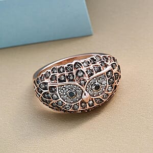 GP Italian Garden Collection Multi Diamond Owl Ring in Vermeil Rose Gold Over Sterling Silver (Size 9.0) 0.50 ctw