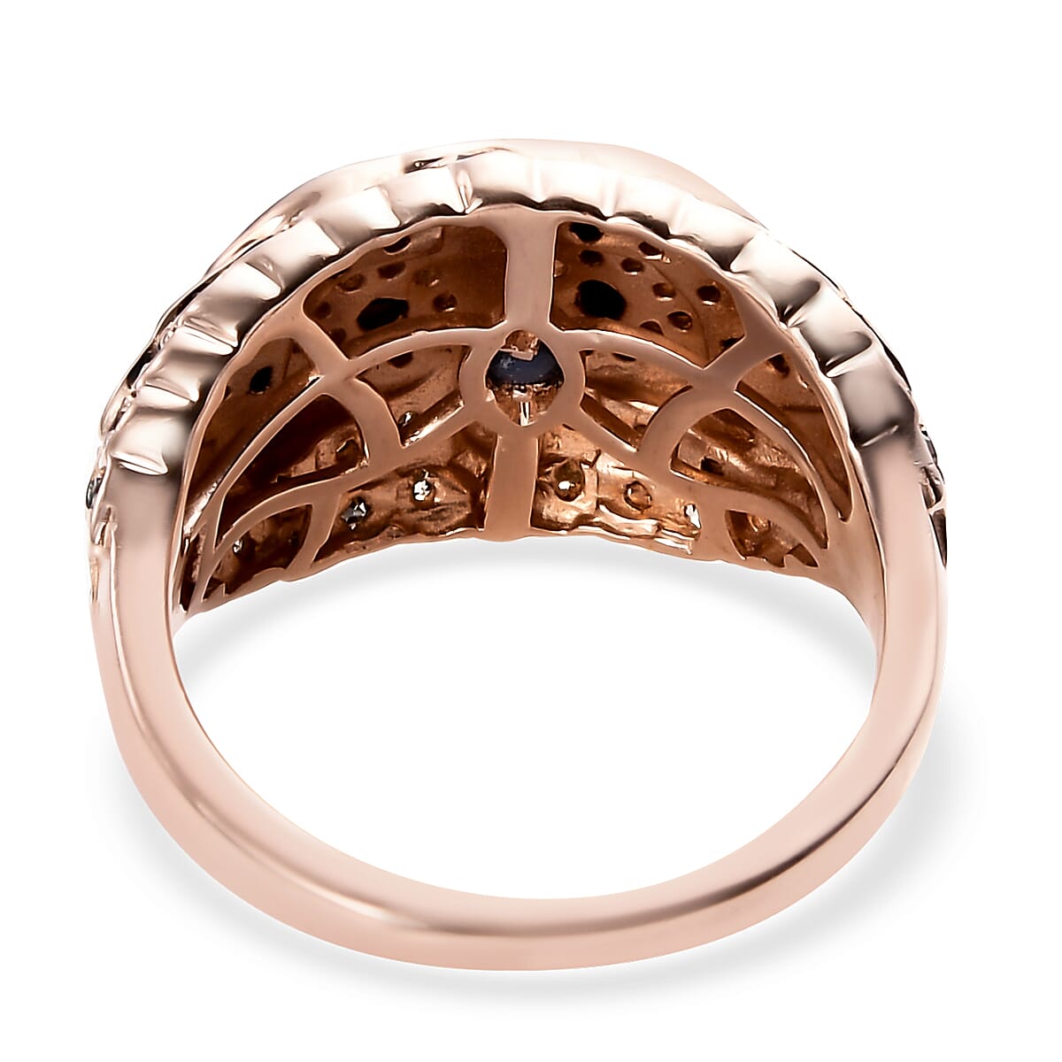 GP Italian Garden Collection Multi Diamond Owl Ring in Vermeil Rose Gold Over Sterling Silver (Size 9.0) 0.50 ctw image number 4