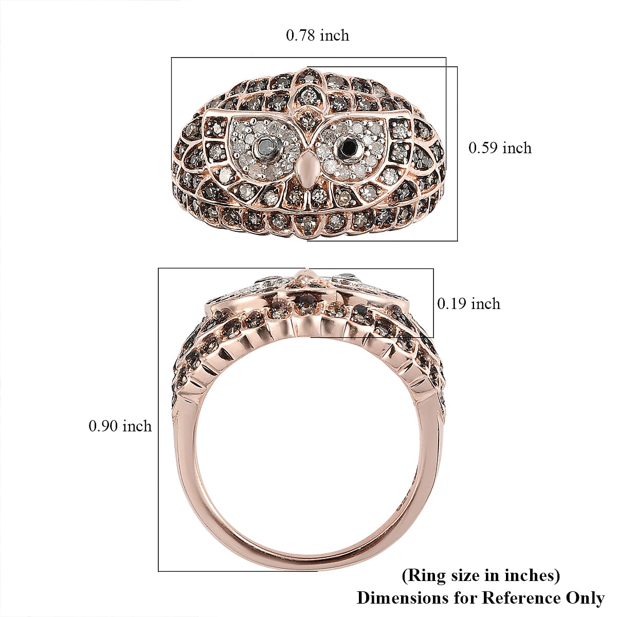 GP Italian Garden Collection Multi Diamond Owl Ring in Vermeil Rose Gold Over Sterling Silver (Size 9.0) 0.50 ctw image number 5