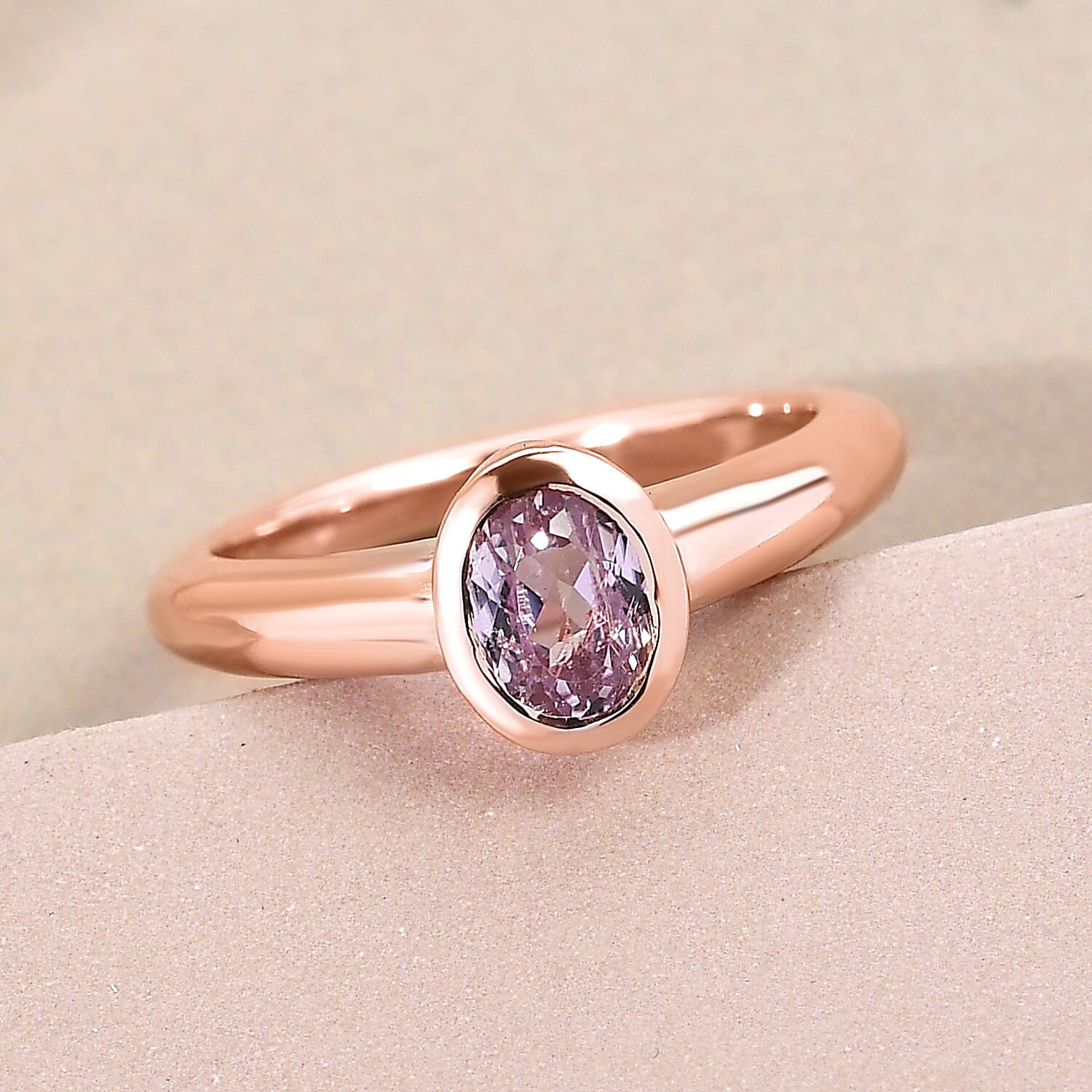 Premium Kunzite 1.08 ctw Solitaire Ring in Vermeil Rose Gold Over Sterling Silver (Size 11.5)