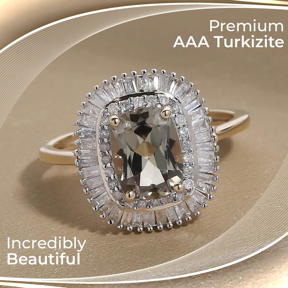 Luxoro 10K Yellow Gold AAA Turkizite and Diamond Ring Double Halo Engagement Ring For Women (Size 10.0) 2.15 ctw image number 1
