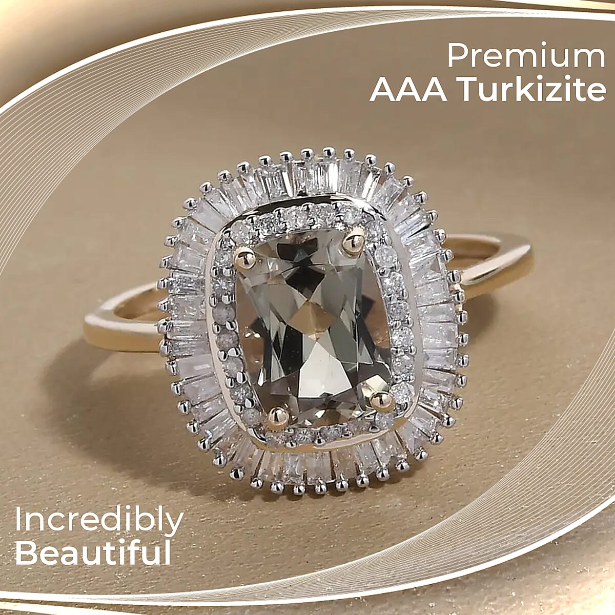 Luxoro 10K Yellow Gold AAA Turkizite and Diamond Ring Double Halo Engagement Ring For Women (Size 8.0) 2.15 ctw image number 1