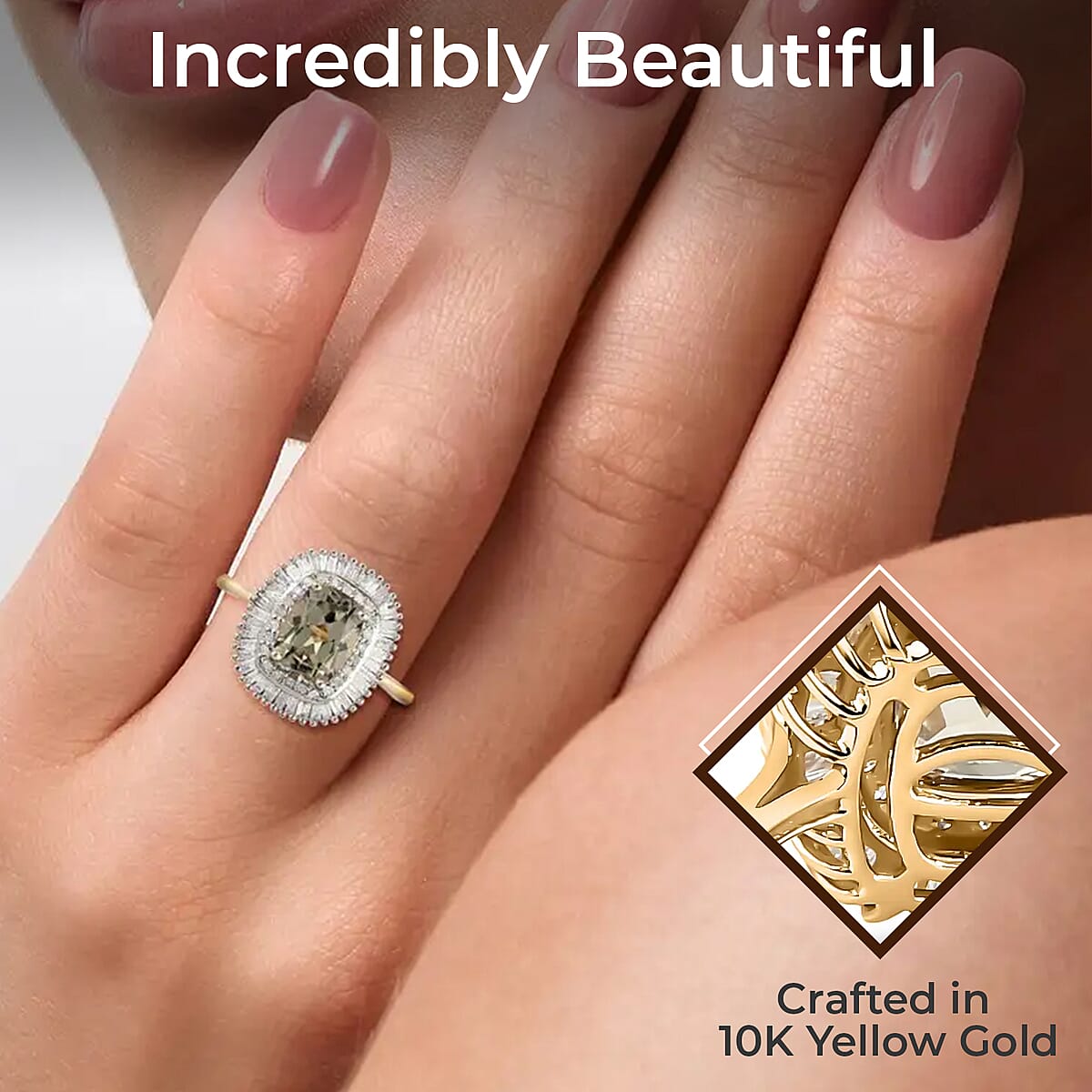 Luxoro 10K Yellow Gold AAA Turkizite and Diamond Ring Double Halo Engagement Ring For Women (Size 8.0) 2.15 ctw image number 2