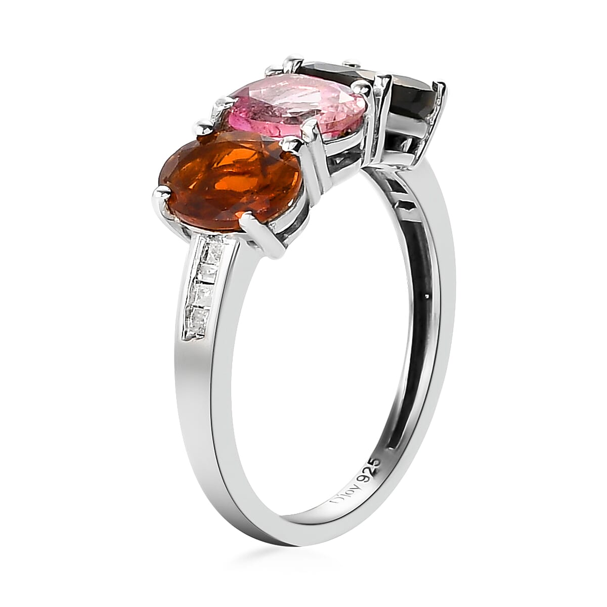 Premium Multi-Tourmaline and Diamond 3 Stone Ring in Platinum Over Sterling Silver (Size 5.0) 2.25 ctw image number 3