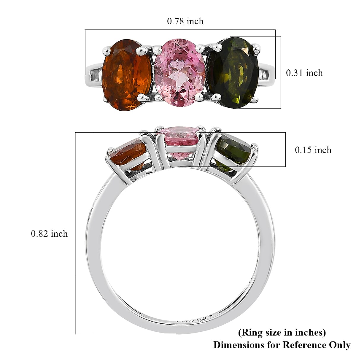 Premium Multi-Tourmaline and Diamond 3 Stone Ring in Platinum Over Sterling Silver (Size 5.0) 2.25 ctw image number 5