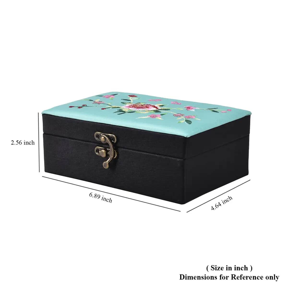 Green Flower Pattern Embroidery Satin Jewelry Box with Lock image number 3