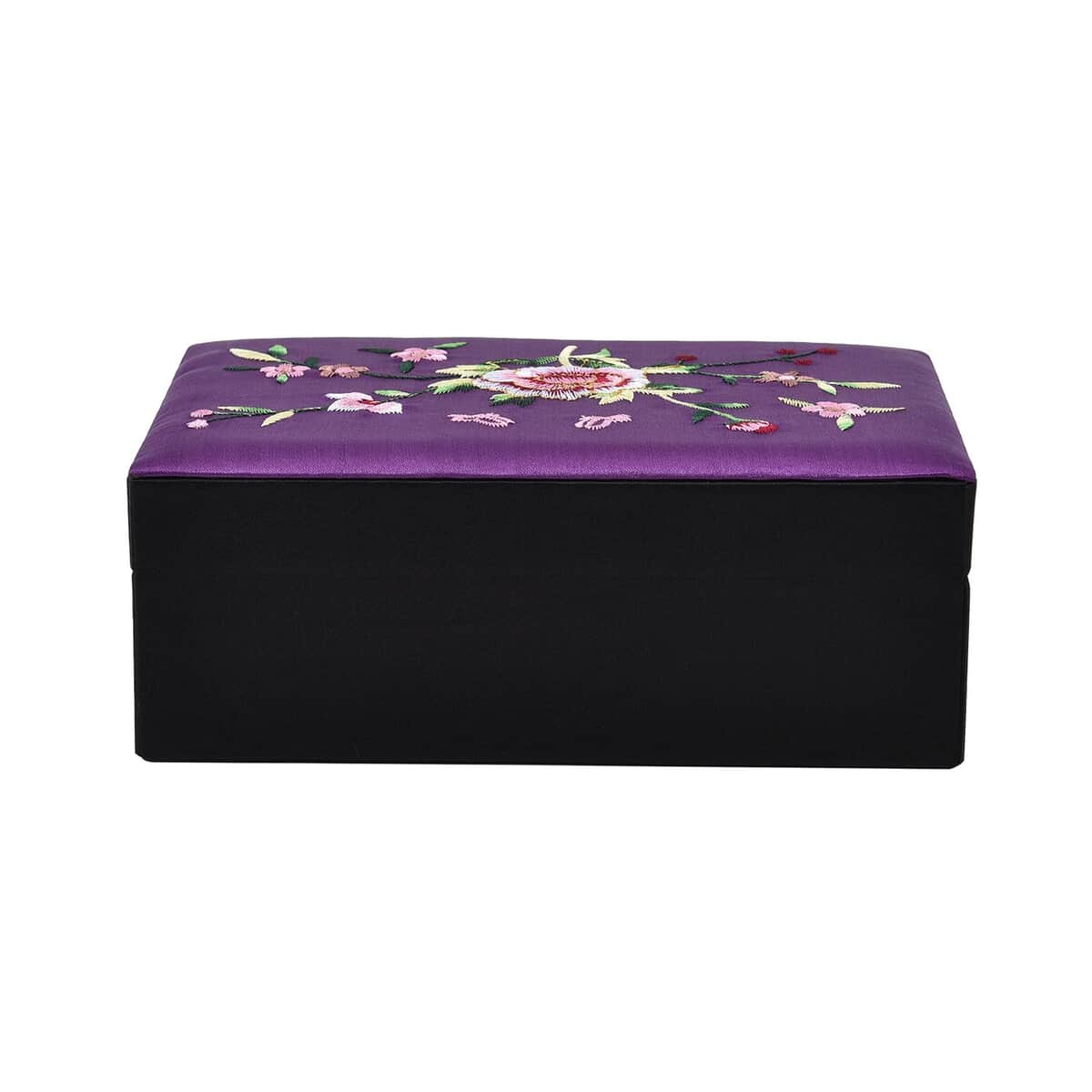 Purple Flower Pattern Embroidery Satin Jewelry Box with Lock image number 3
