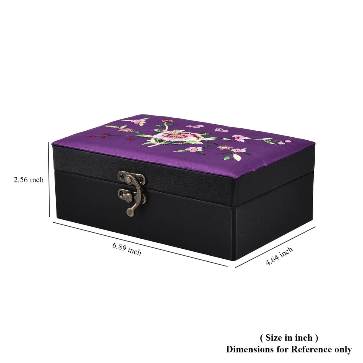 Purple Flower Pattern Embroidery Satin Jewelry Box with Lock image number 5