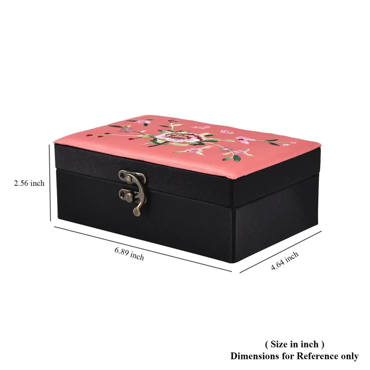 Orange Flower Pattern Embroidery Satin Jewelry Box with Lock image number 3