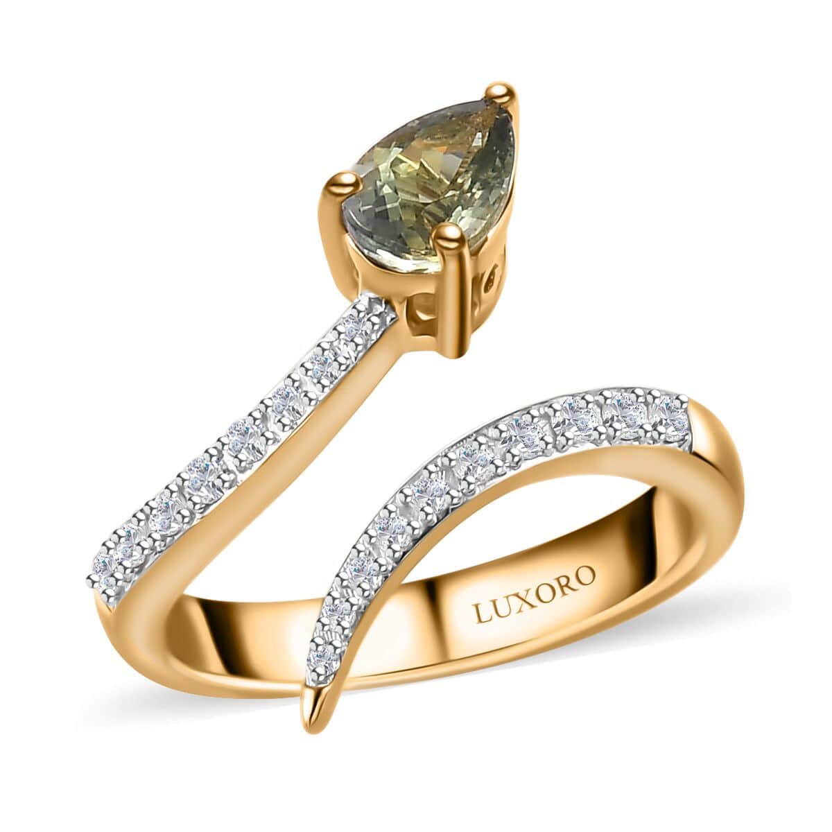Luxoro 10K Yellow Gold Premium Green Tanzanite and White Zircon Bypass Snake Ring (Size 6.0) 1.10 ctw image number 0