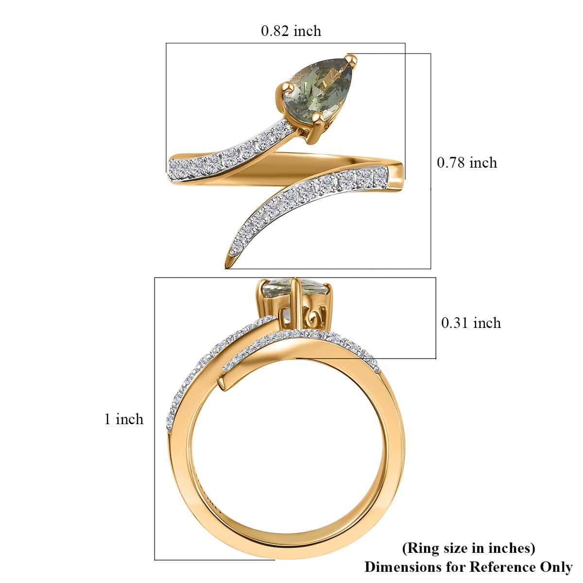 LUXORO 10K Yellow Gold Premium Green Tanzanite and Natural White Zircon Bypass Snake Ring (Size 6.0) 2.15 Grams 1.00 ctw image number 5