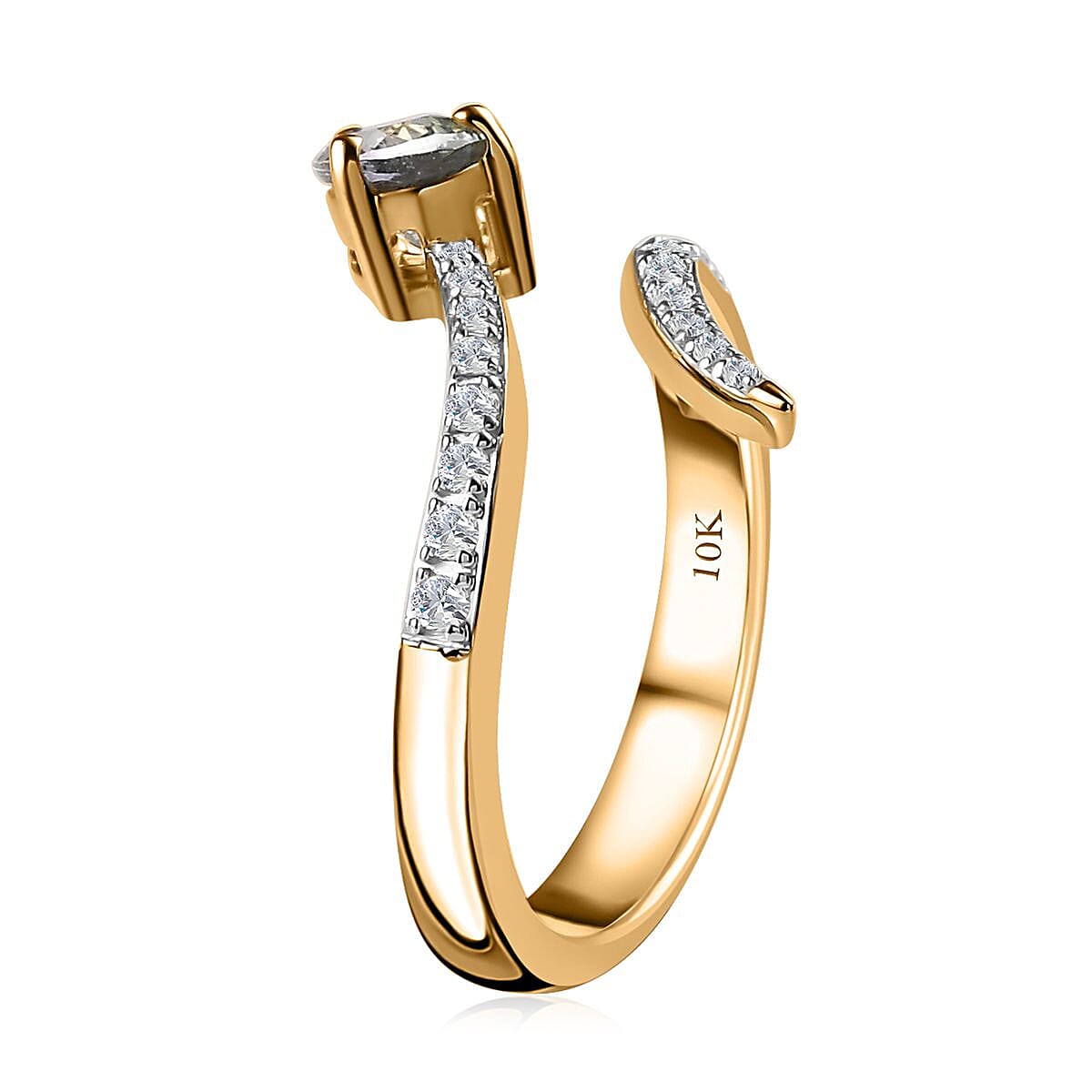 Luxoro 10K Yellow Gold Premium Green Tanzanite and White Zircon Bypass Snake Ring (Size 7.0) 1.10 ctw image number 3