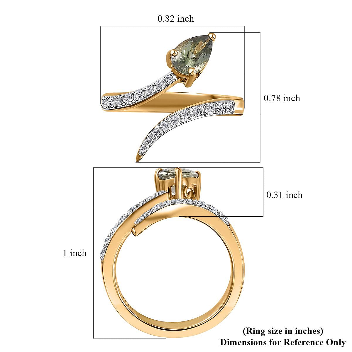 Luxoro 10K Yellow Gold Premium Green Tanzanite and White Zircon Bypass Snake Ring (Size 7.0) 1.10 ctw image number 5