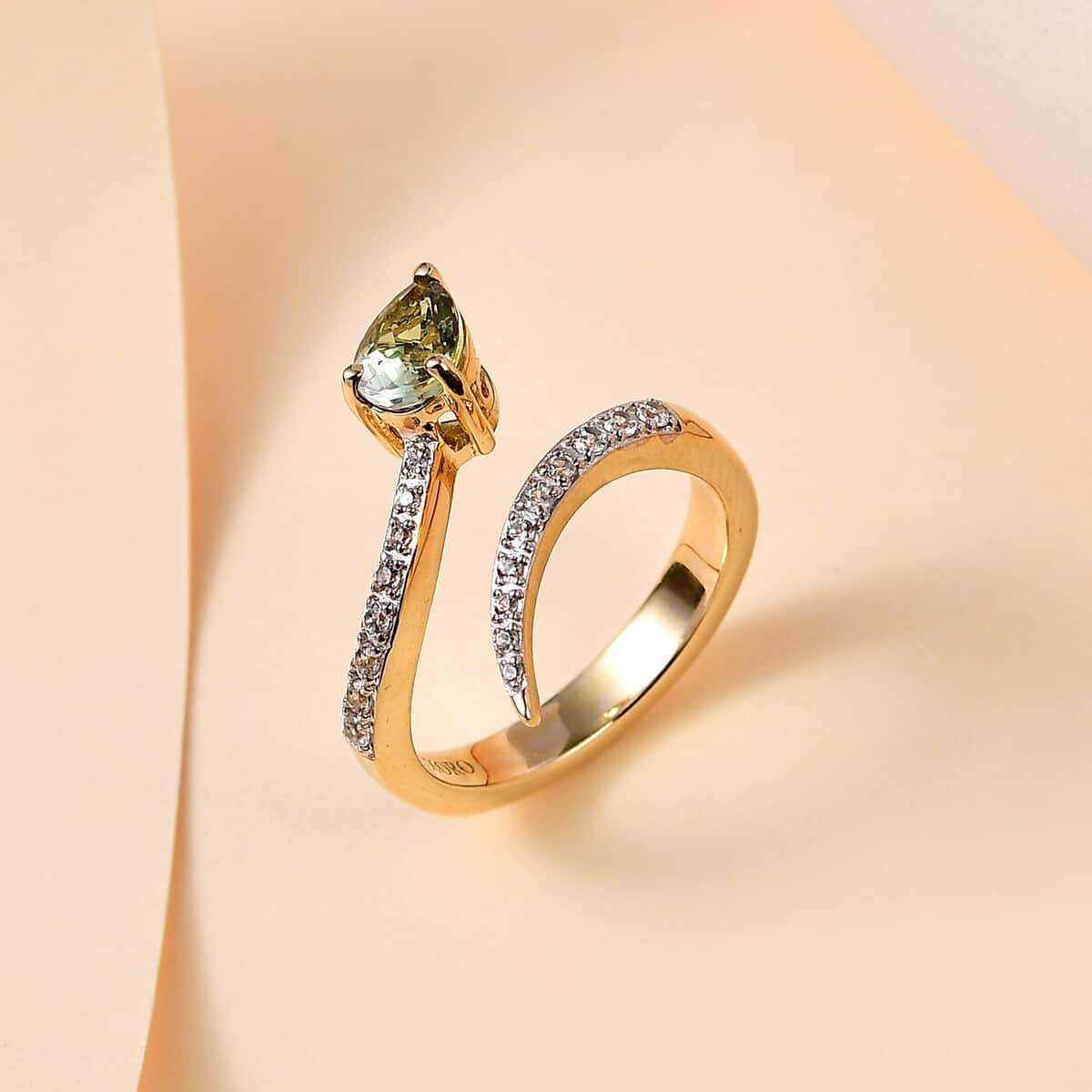 Luxoro 10K Yellow Gold Premium Green Tanzanite and White Zircon Bypass Snake Ring (Size 8.0) 1.10 ctw image number 1