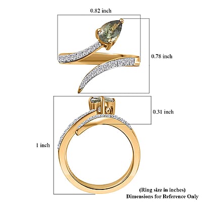 Luxoro 10K Yellow Gold Premium Green Tanzanite and White Zircon Bypass Snake Ring (Size 8.0) 1.10 ctw