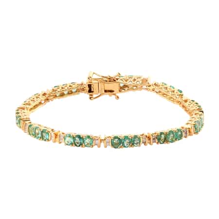 Boyaca Colombian Emerald and Diamond Linking Bracelet in Vermeil Yellow Gold Over Sterling Silver (6.50 In) 9.25 Grams 5.85 ctw image number 0