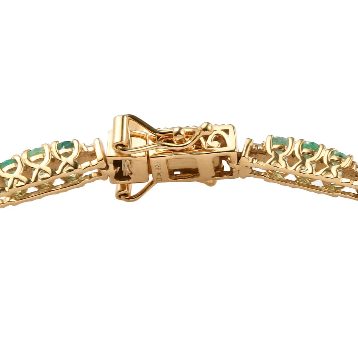 Boyaca Colombian Emerald and Diamond Linking Bracelet in Vermeil Yellow Gold Over Sterling Silver (7.25 In) 5.75 ctw image number 3