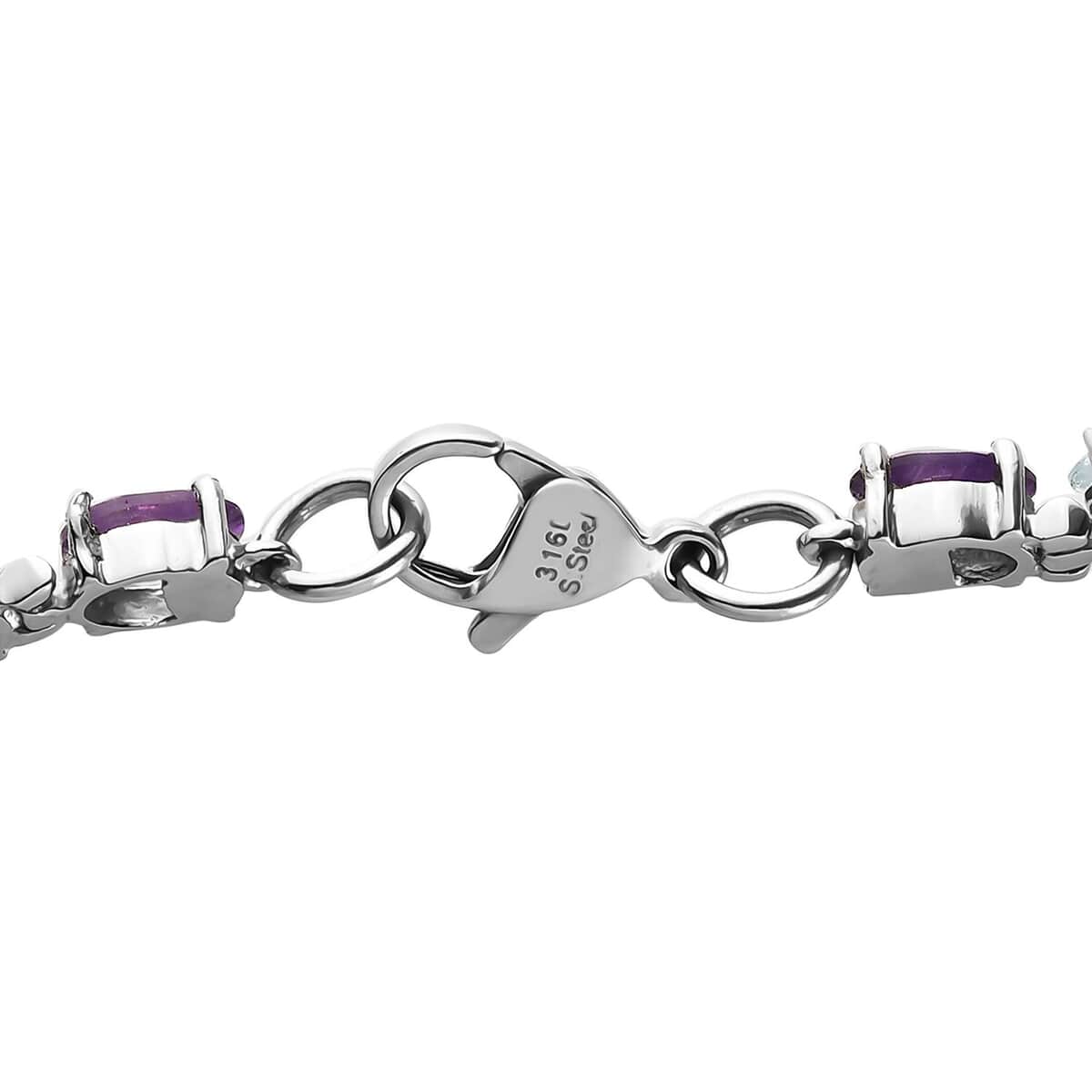Multi Gemstone Tennis Bracelet, Line Bracelet, Stainless Steel Bracelet (7.25 In) 9.50 ctw image number 3