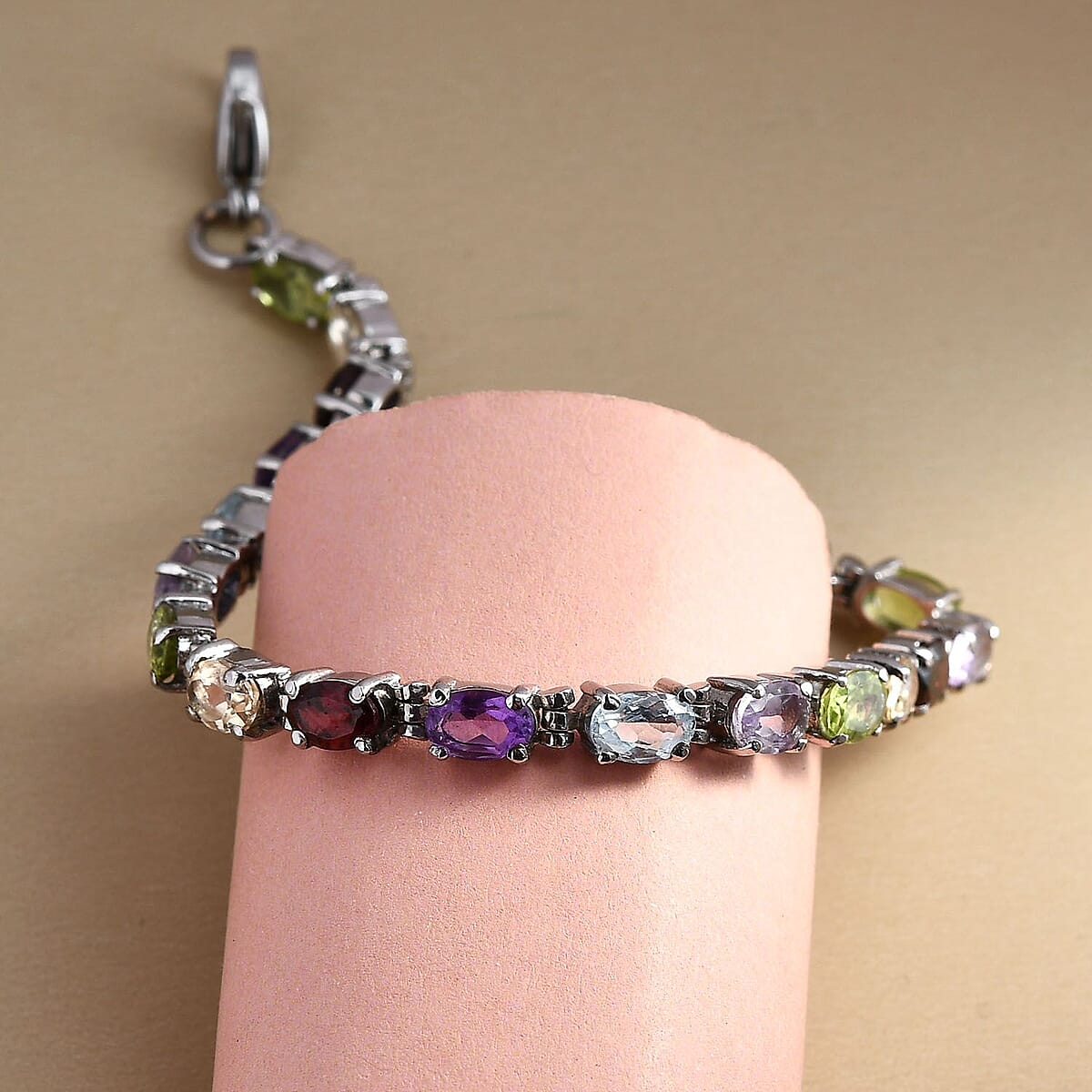 Multi Gemstone Tennis Bracelet, Line Bracelet, Stainless Steel Bracelet (8.00 In) 11.00 ctw image number 1