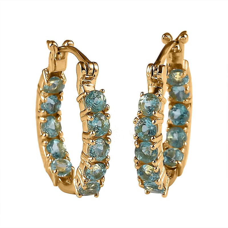 Karis Madagascar Paraiba Apatite Inside Out Hoop Earrings in 18K YG Plated 2.60 ctw
