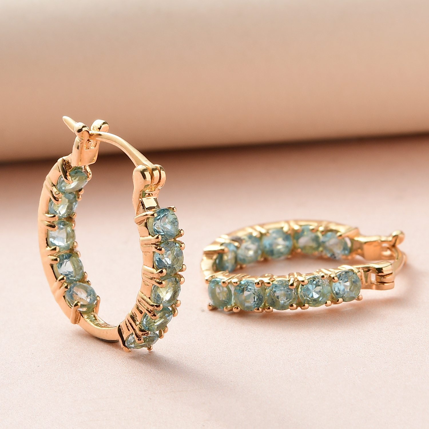 Karis Madagascar Paraiba Apatite Inside Out Hoop Earrings in 18K YG Plated 2.60 ctw