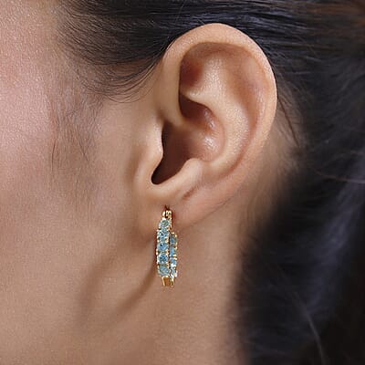 Karis Madagascar Paraiba Apatite Inside Out Hoop Earrings in 18K YG Plated 2.60 ctw