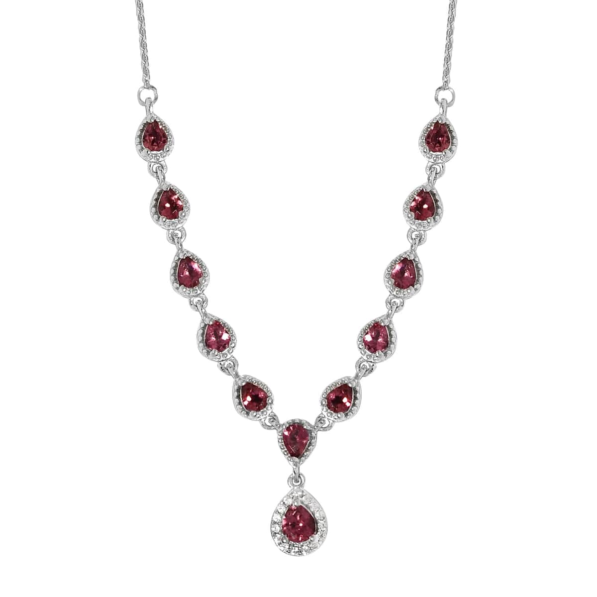 Premium Ouro Fino Rubellite and White Zircon Necklace 18 Inches in Platinum Over Sterling Silver 1.85 ctw image number 0