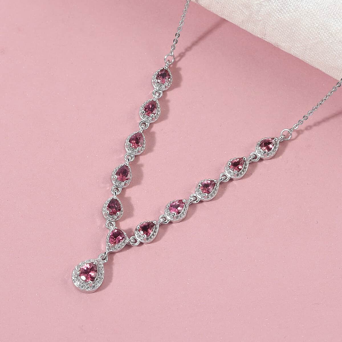 Premium Ouro Fino Rubellite and White Zircon Necklace 18 Inches in Platinum Over Sterling Silver 1.85 ctw image number 1
