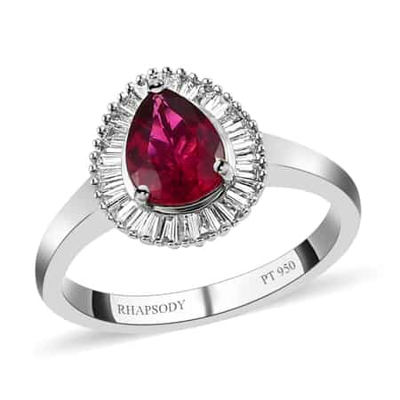 RHAPSODY 950 Platinum AAAA Ouro Fino Rubellite and E-F SI Diamond Halo Ring (Size 7.0) 5.85 Grams 1.20 ctw image number 0