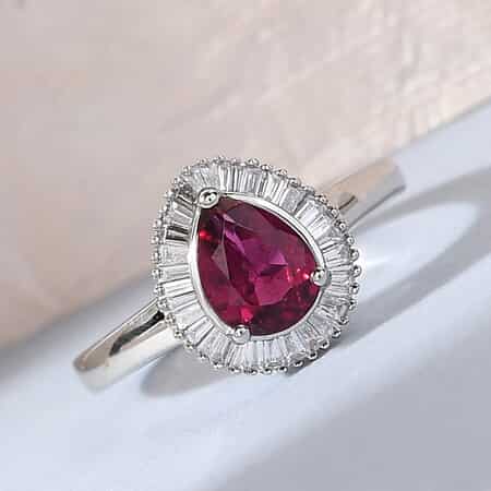 RHAPSODY 950 Platinum AAAA Ouro Fino Rubellite and E-F SI Diamond Halo Ring (Size 7.0) 5.85 Grams 1.20 ctw image number 1