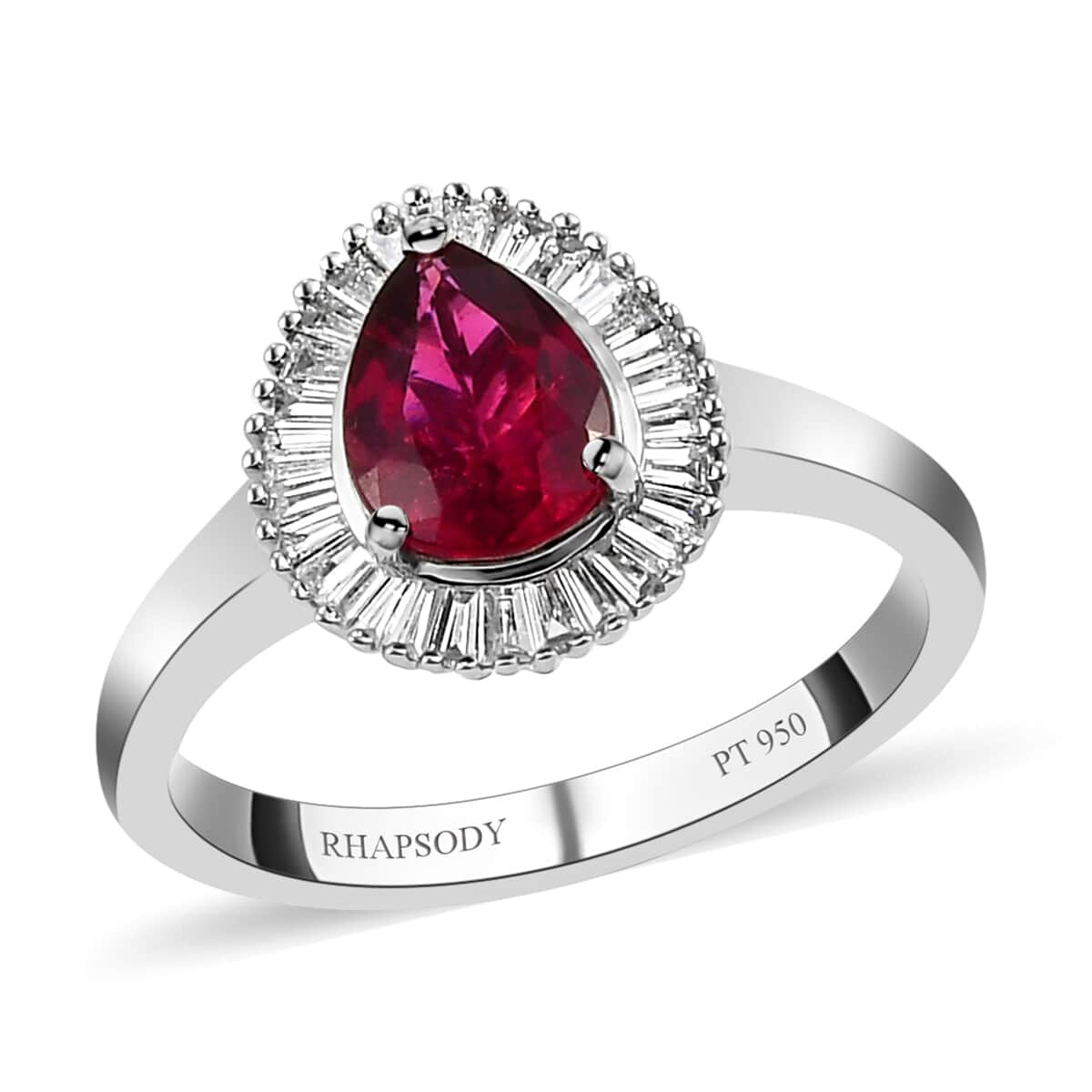 RHAPSODY 950 Platinum AAAA Ouro Fino Rubellite and E-F VS Diamond Halo Ring (Size 6.0) 5.85 Grams 1.25 ctw image number 0