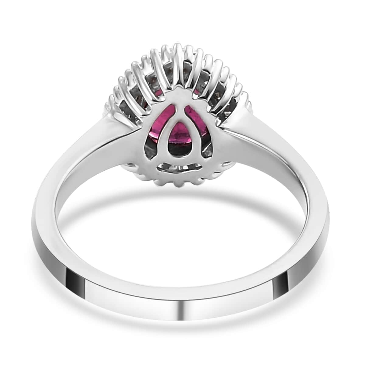 RHAPSODY 950 Platinum AAAA Ouro Fino Rubellite and E-F VS Diamond Halo Ring (Size 6.0) 5.85 Grams 1.25 ctw image number 4