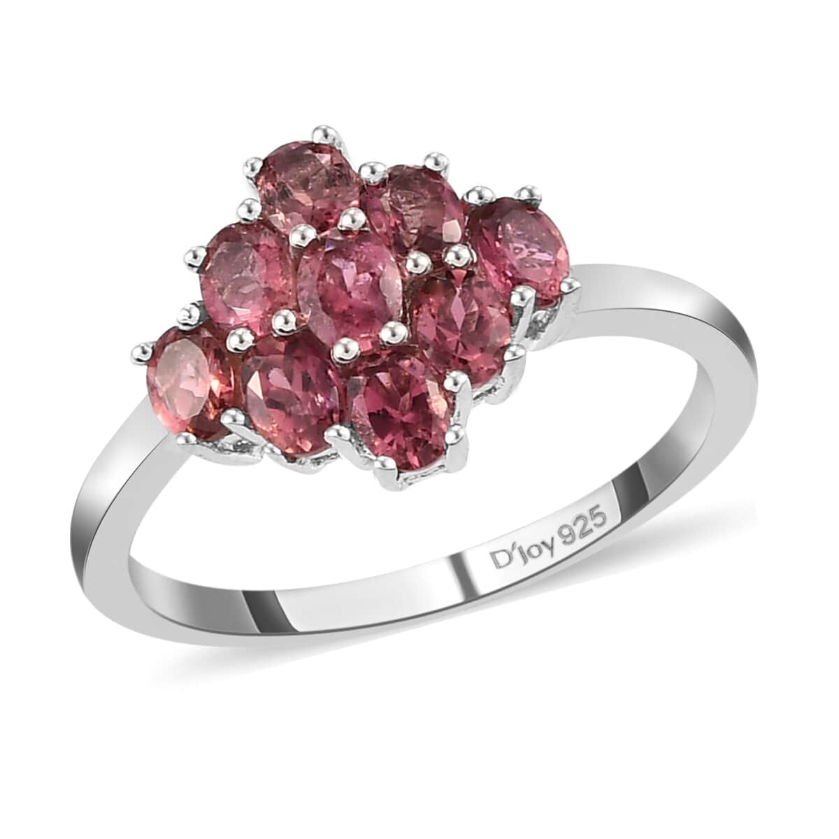 Ouro Fino Rubellite Cluster Ring in Platinum Over Sterling Silver (Size 10.0) 1.50 ctw image number 0